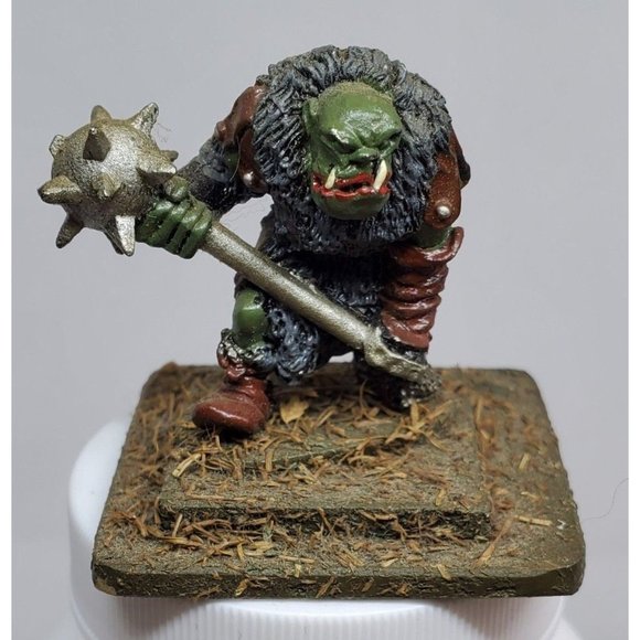 Rare Vintage Ogre Warrior With Spiked Axe On Stone Slate Shelf Sitter Home Décor - Picture 1 of 12